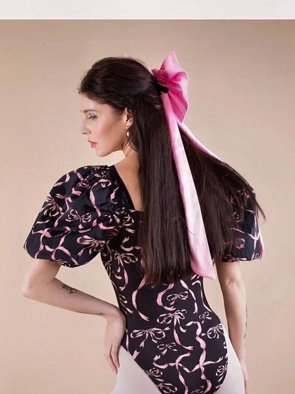Samantha Pleet Guinevere Bodysuit - Ribbon in Black & Pink - Size XS - Picture 6 of 6